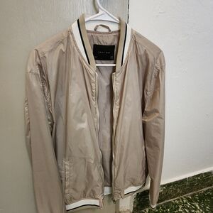 Zara Tan Bomber Jacket Lightweight Varsity Style